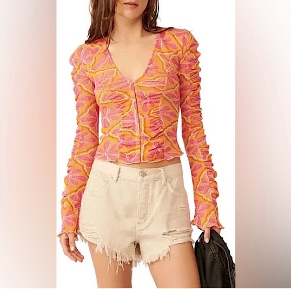 Free People Pink and Orange Button Down Shirt